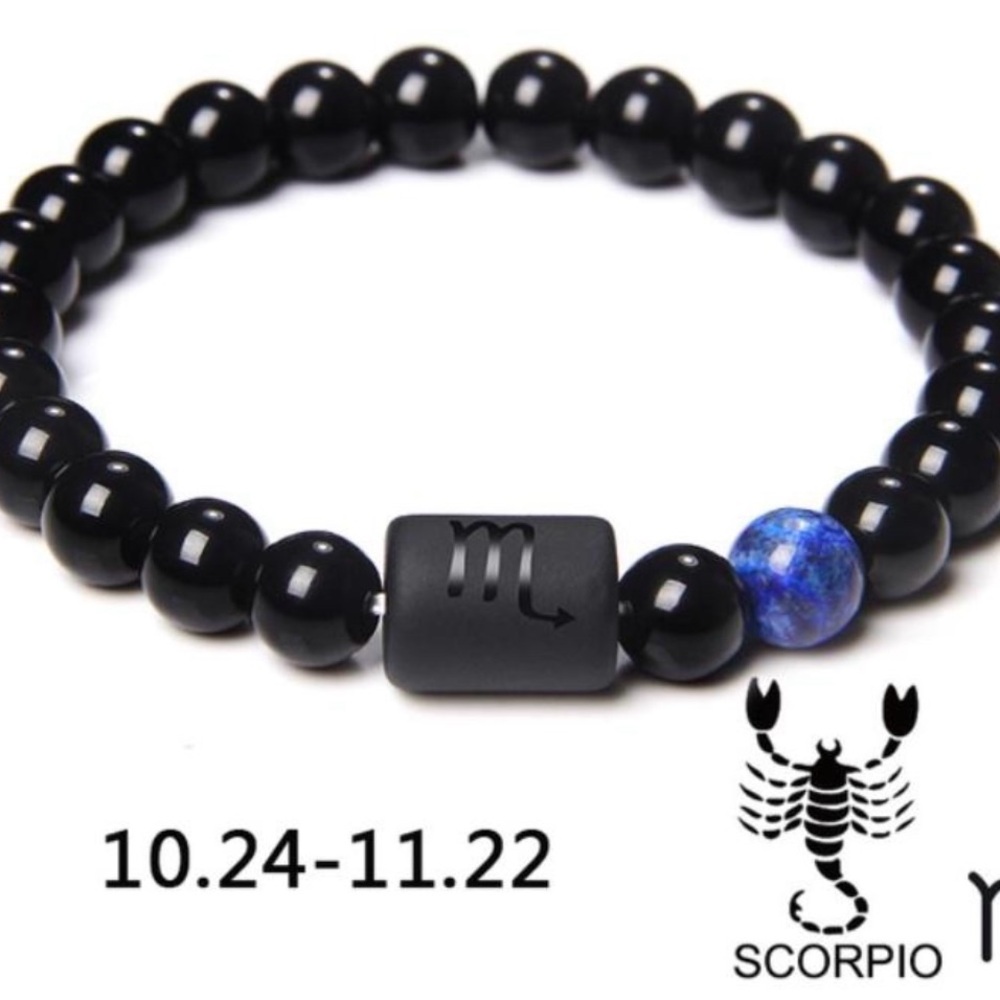 Scorpio Black Beaded Bracelet with Blue Accent